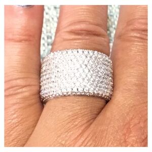 New! Shiny White Silver Mini Crystals Chunky Band Ring